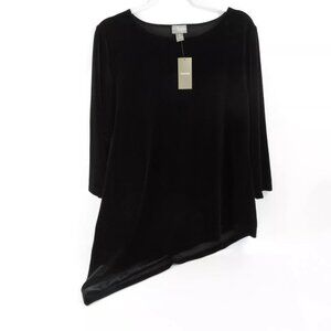 Chico's Travelers Top Size 2 Large Asymmetrical 3/4 Sleeve Black Velvet Sierra